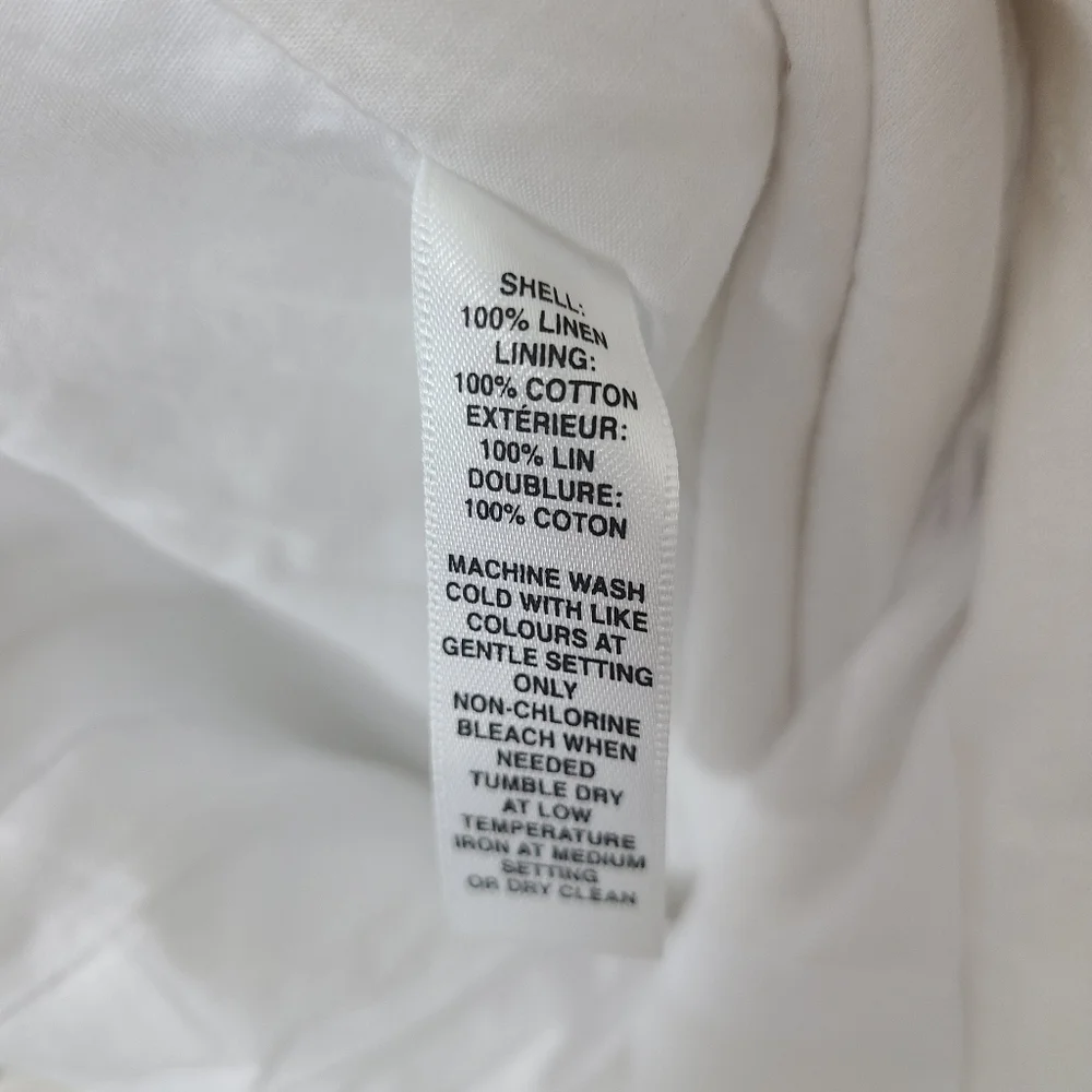 Saks Fifth Avenue Pants Linen Wide Leg Tie Waist Lagenlook Crop Ankle Off White - Picture 8 of 8